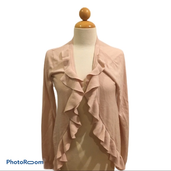 New York & Company Sweaters - New York & Company Baby Pink Ruffle Cardigan